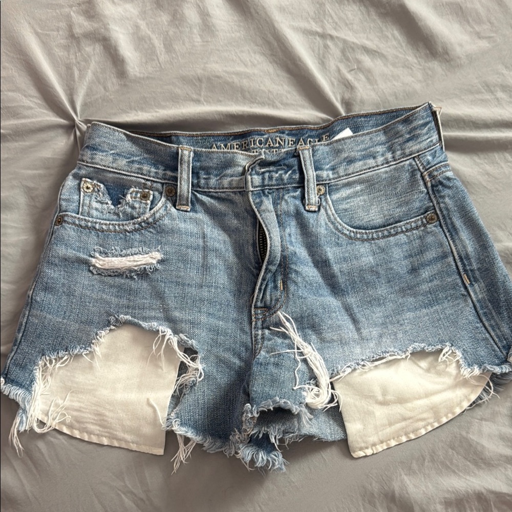 American Eagle Outfitters Blue Jean Shorts High-Waisted Distressed